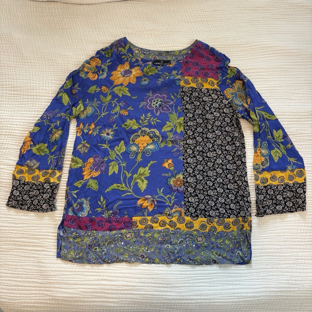 VTG Carole Little Top Patchwork Tunic Boho Art to Wear Women's 16 Made in USA